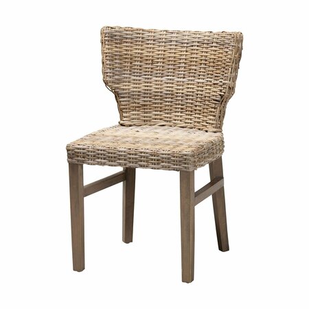 BALI & PARI Enver Modern Bohemian Grey Rattan and Brown Wood Dining Chair 209-12799